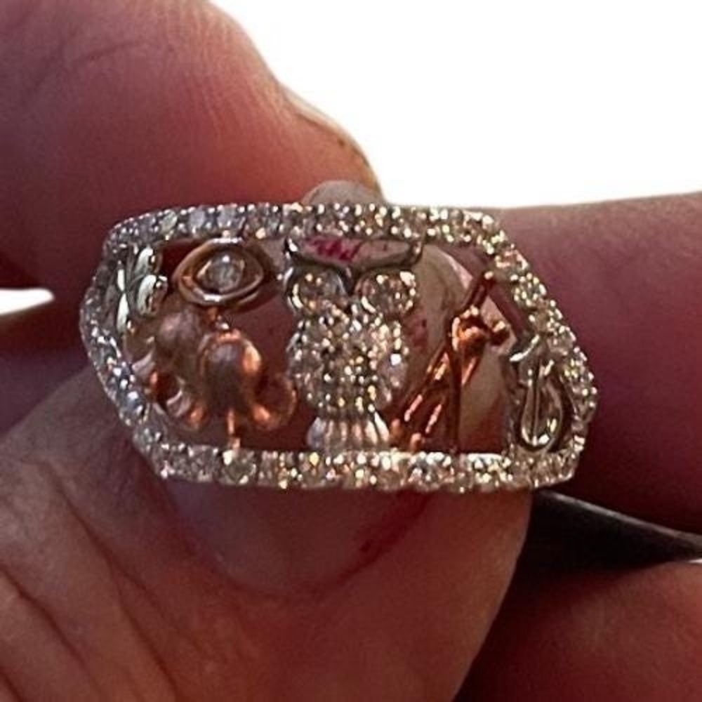 925 Sterling Silver Moissanite Good Luck Elephant Owl Evil Eye Ring Sz 7 0.51ct